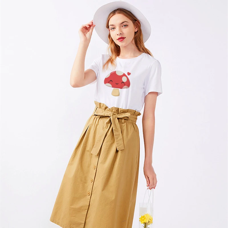 

2019 Summer Love Heart Mushroom Cotton Tshirt Harajuku Aesthetics Print Short Sleeve Tops & Tees Sexy Casual Funny T Shirt
