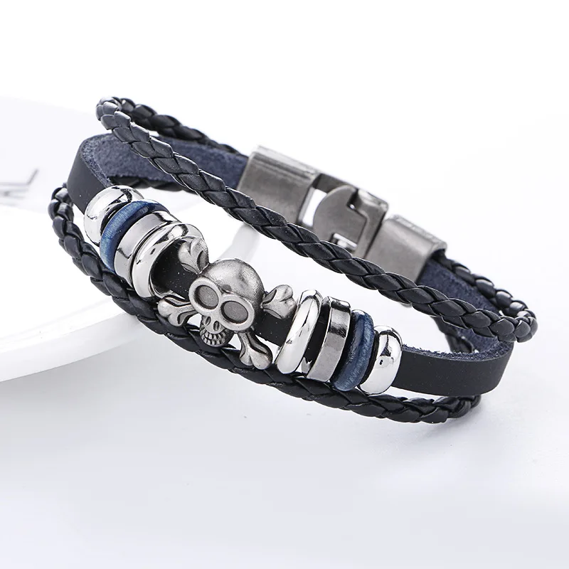 Necklace for Men New Fashion Skull Signs Leather Bracelet Men Women Pulseira Masculina Bileklik Femme Pulseiras Homme Charm Armband
