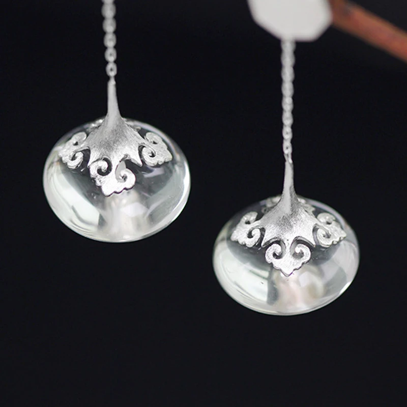 Lotus Fun Real 925 Sterling Silver Modern Chinese Style Handmade Designer Fine Jewelry Natural Crystal Drop Earrings for Women