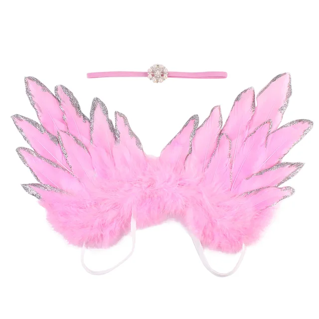 Infant Newborn Baby Photo Prop Costume Cute Angel Wings+Pear Bead Flower Headband Photography Props Boy Girls Accessories