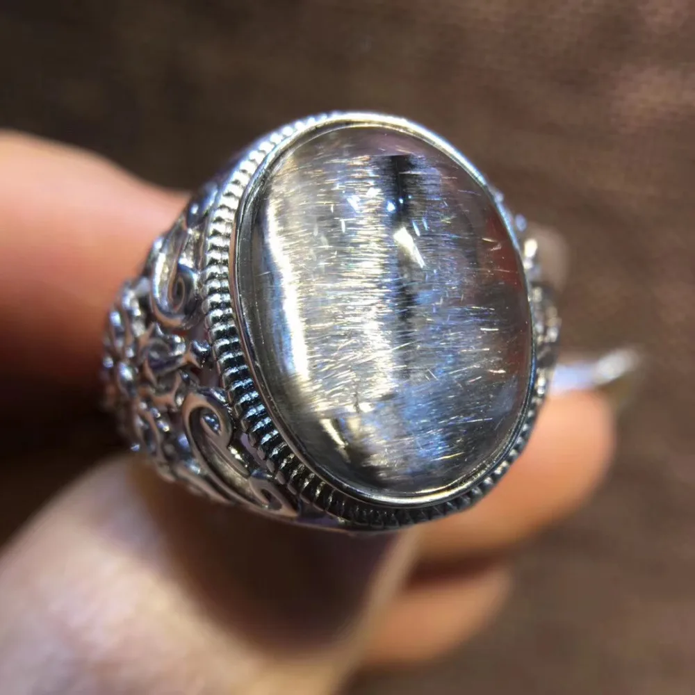 Natural Brookite Platinum Silver Rutilated Quartz Ring  (1)