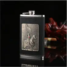 Bestnote 10 unzen Flachmann Edelstahl Flachmann tod ritter design Leder Flask Whisky Flasche