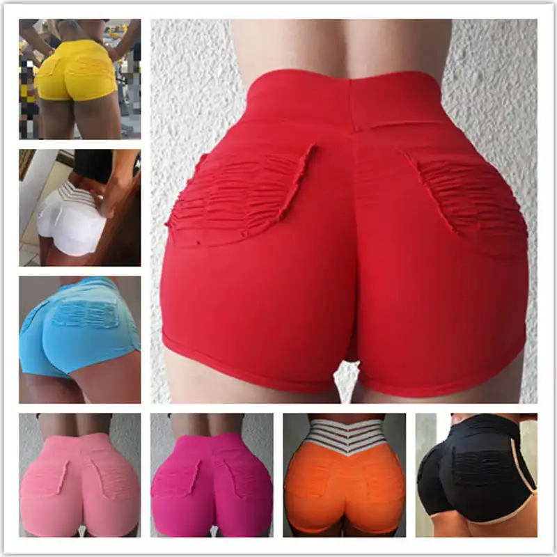 womens red high waisted shorts