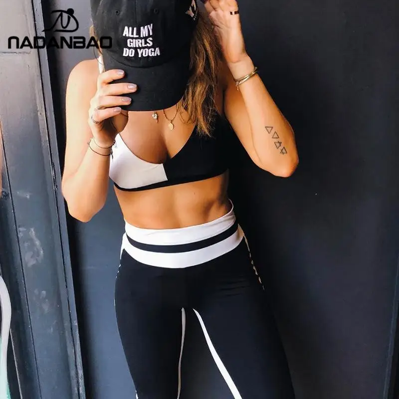 

NADANBAO 2019 New Design Summer Gym Yoga Set Solid Color Yoga Exercise Suit Summer Fashion Contrast Slim Yoga Fitness Set