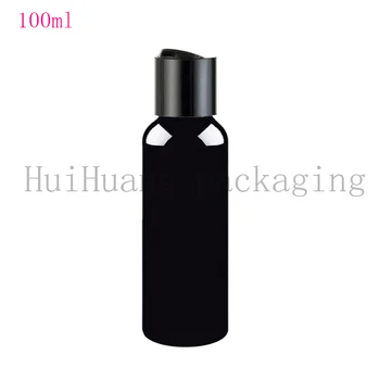 

100pcs/lot 100ml black Empty PET Travel Lotion Bottle black Disc Top Cap Press Family Oil DIY SPA Bottles Container