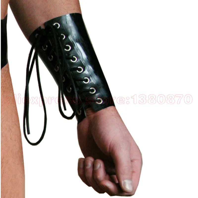 Lace Up Rubber Latex Gauntlets Man Atrractive Wrist Strap Wristband Spire Lamella Wristlet One Pair S-LA083