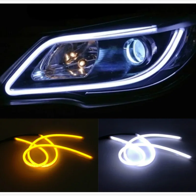 

JURUS 2Pcs 30CM Daytime Running light White/Amber Flexible 12V DRL Led Strip Turn Signal Tube Angel Eye Headlight Car-styling