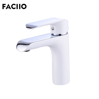 

FACIIO Water Tap Bathroom Sink Faucets Water Saving Ceramic Spool Basin Faucet White Taps Single Handle Single Hole YD-1005