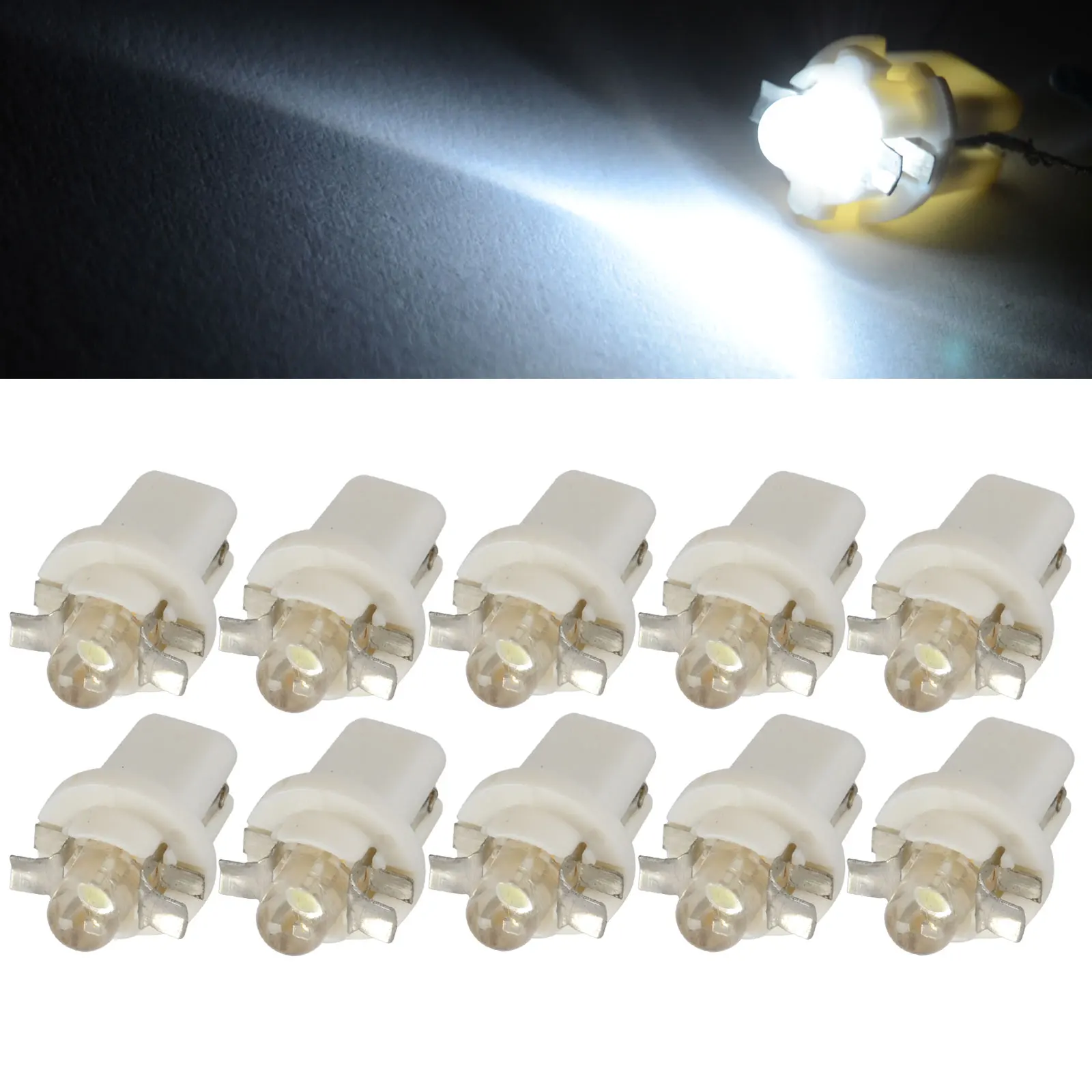 

10x 12V High Quality T5 B8.5D 1SMD LED Interior Dome Dashboard Panel Side Light Bulb White Auto Indicator Lamp