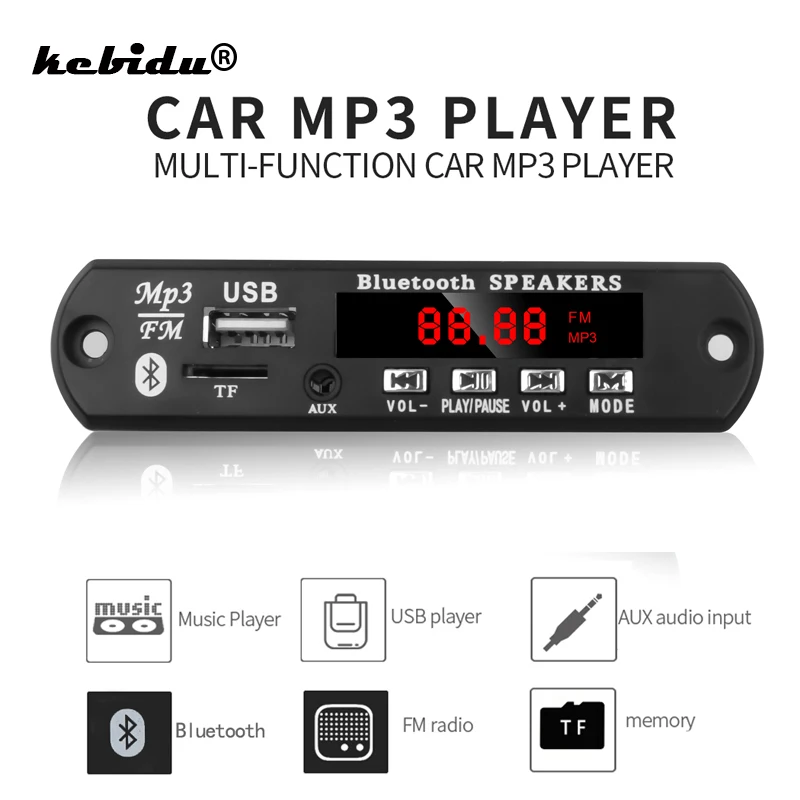 Автомобильный аудио USB TF FM Радио MP3 модуль kebidu беспроводной Bluetooth 12 в WMA декодер