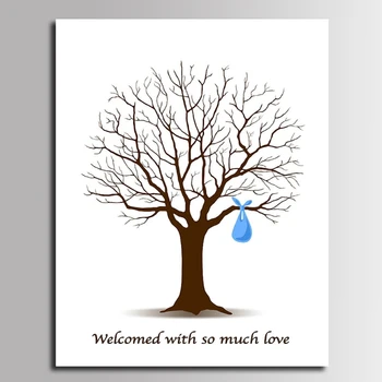 

DIY Fingerprint Tree Signature Canvas Painting for Baby Shower Guest Book Unique Gift Home Decoration