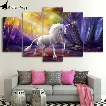 

5 Piece Canvas Art HD Print Home Decor unicorn Paintings For Living Room Wall Poster Picture Free Shipping UP-2313B