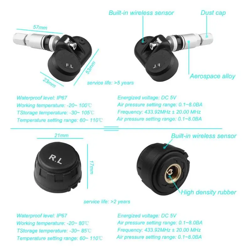 VODOOL беспроводной ЖК-дисплей TPMS система контроля давления в шинах с 4 датчиками монитор давления в шинах