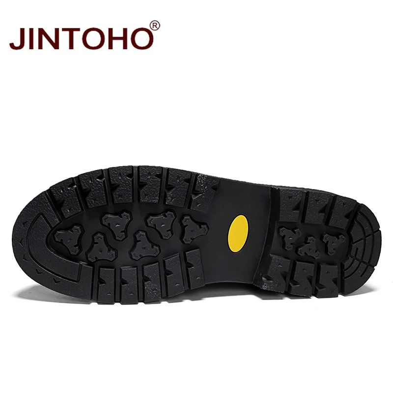 JINTOHO/мужские зимние ботинки из натуральной кожи; модная мужская зимняя кожаная обувь; кожаные ботинки до середины икры для мужчин; Zapatos De Hombre
