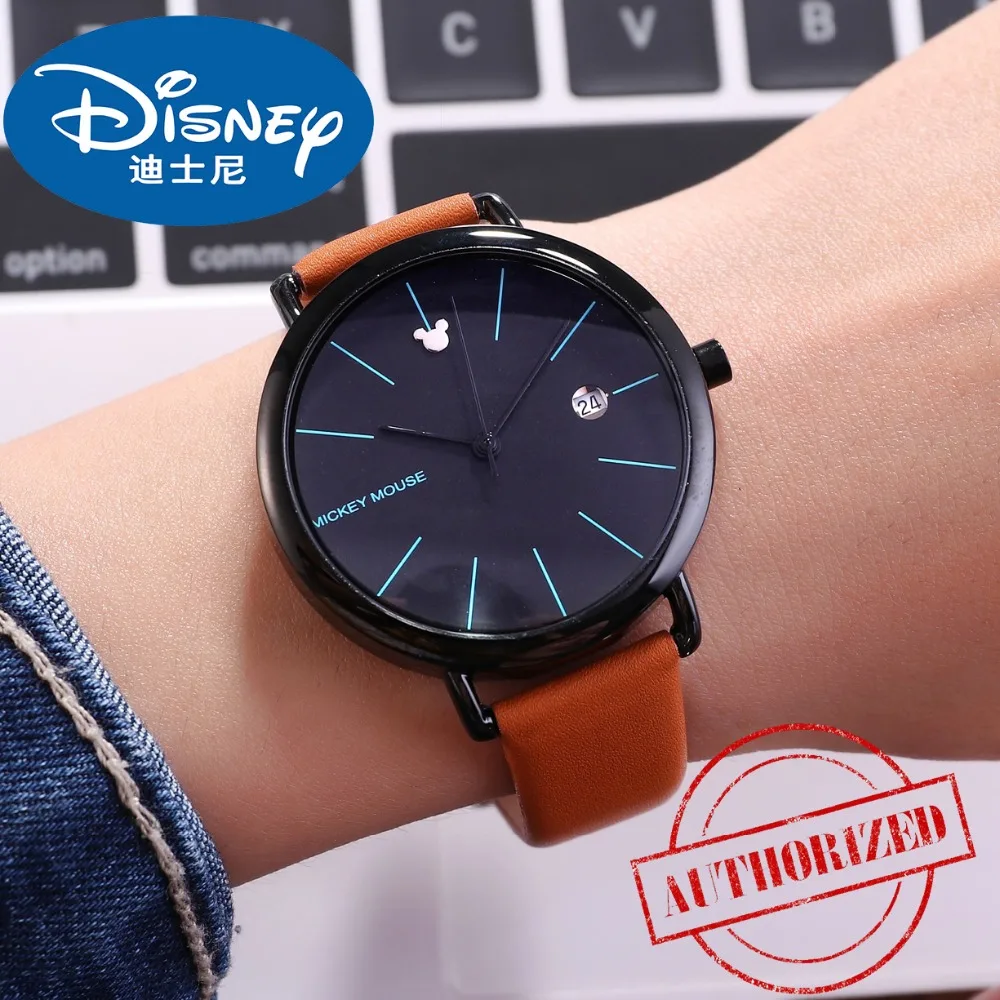 Disney бренд новые детские часы мужские часы модные крутые простые наручные часы для мальчиков и девочек любителей Микки Маус подарок кожаные часы