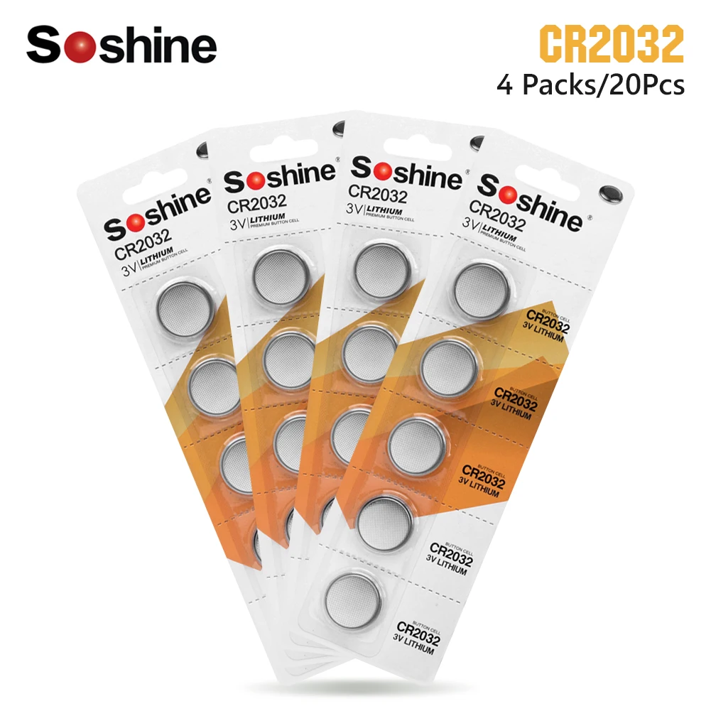 

Soshine 20pcs CR2032 Button Batteries BR2032 DL2032 ECR2032 Cell Coin Lithium Battery 3V CR 2032 For Watch Electronic Toy Remote
