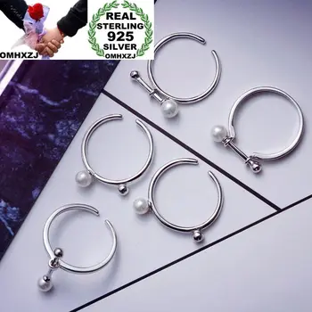 

OMHXZJ Wholesale Personality Fashion OL Woman Girl Party Wedding Gift Silver Match Pearl Open 925 Sterling Silver Ring RN291