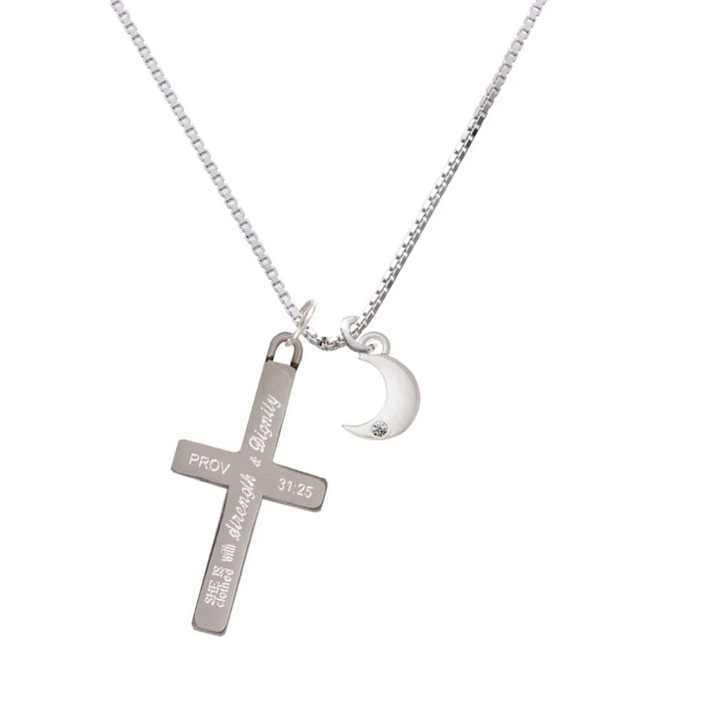 Small Crescent Moon - Strength and Dignity - Cross Necklace