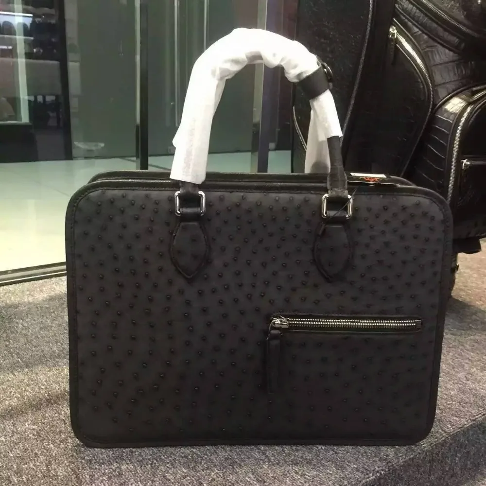 Портфель из 100% натуральной кожи страуса мужская деловая сумка для ноутбука