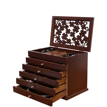 Новая деревянная коробка для ювелирных изделий с цветами, Подарочная коробка для упаковки ювелирных изделий, большой изысканный чехол для макияжа, роскошный органайзер для ювелирных изделий, 6 слоев