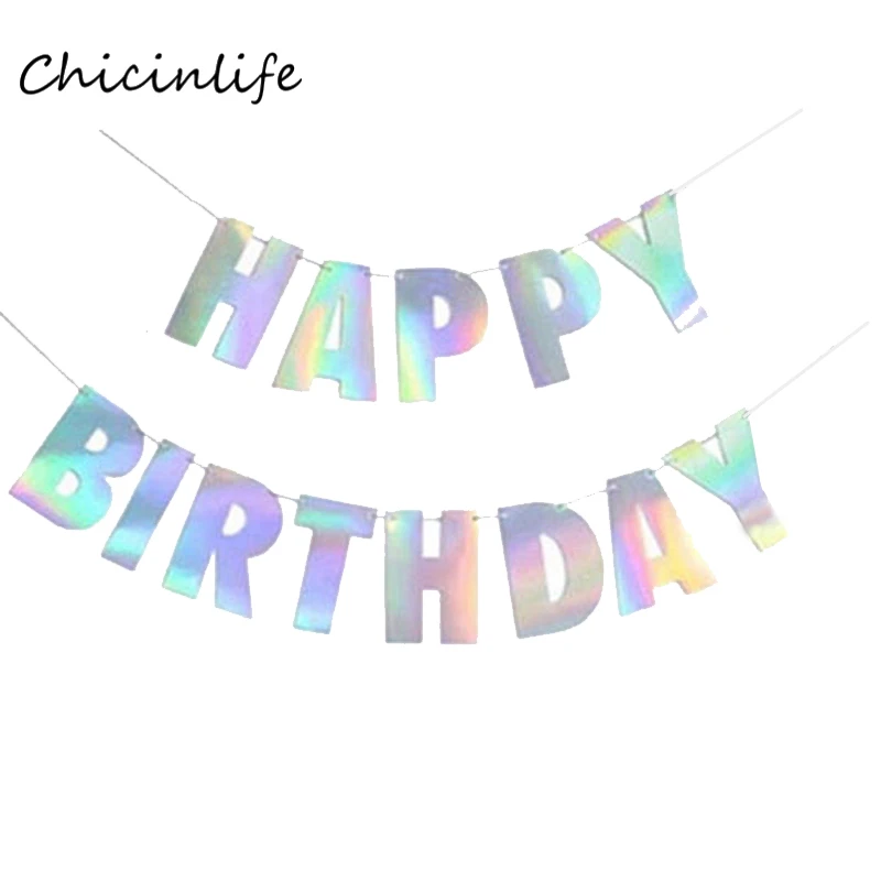 

Chicinlife laser Iridescent Happy Birthday Banner adult Boy Girl Birthday Party Decoration Birthday Garland