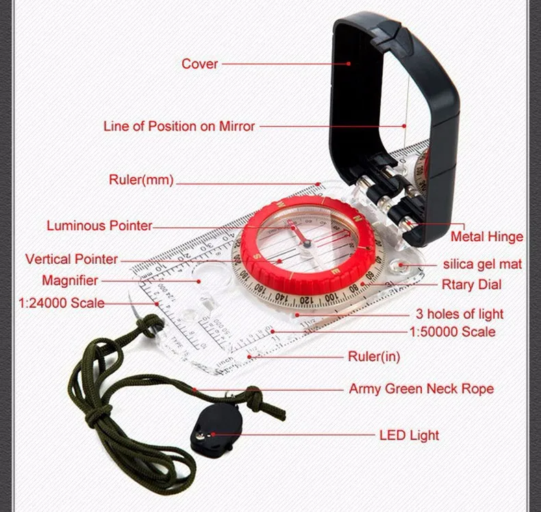 Naturehike прочный стабильный уличный Многофункциональный светящийся Компас с зеркалом светодиодный водонепроницаемый походный компас альпиниста