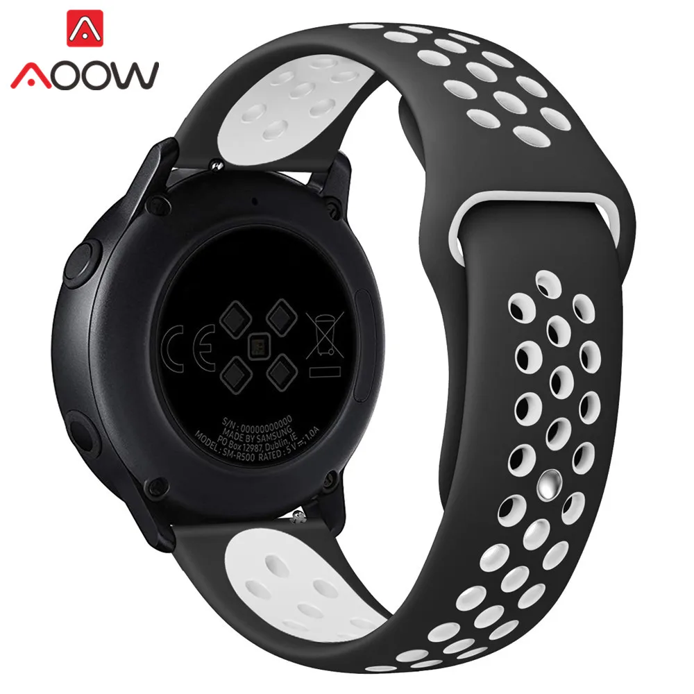 20 мм силиконовый ремешок для часов samsung Galaxy Watch Active 42 мм gear S2 Amazfit bip дышащие отверстия резиновый браслет ремешок - Цвет ремешка: Black White
