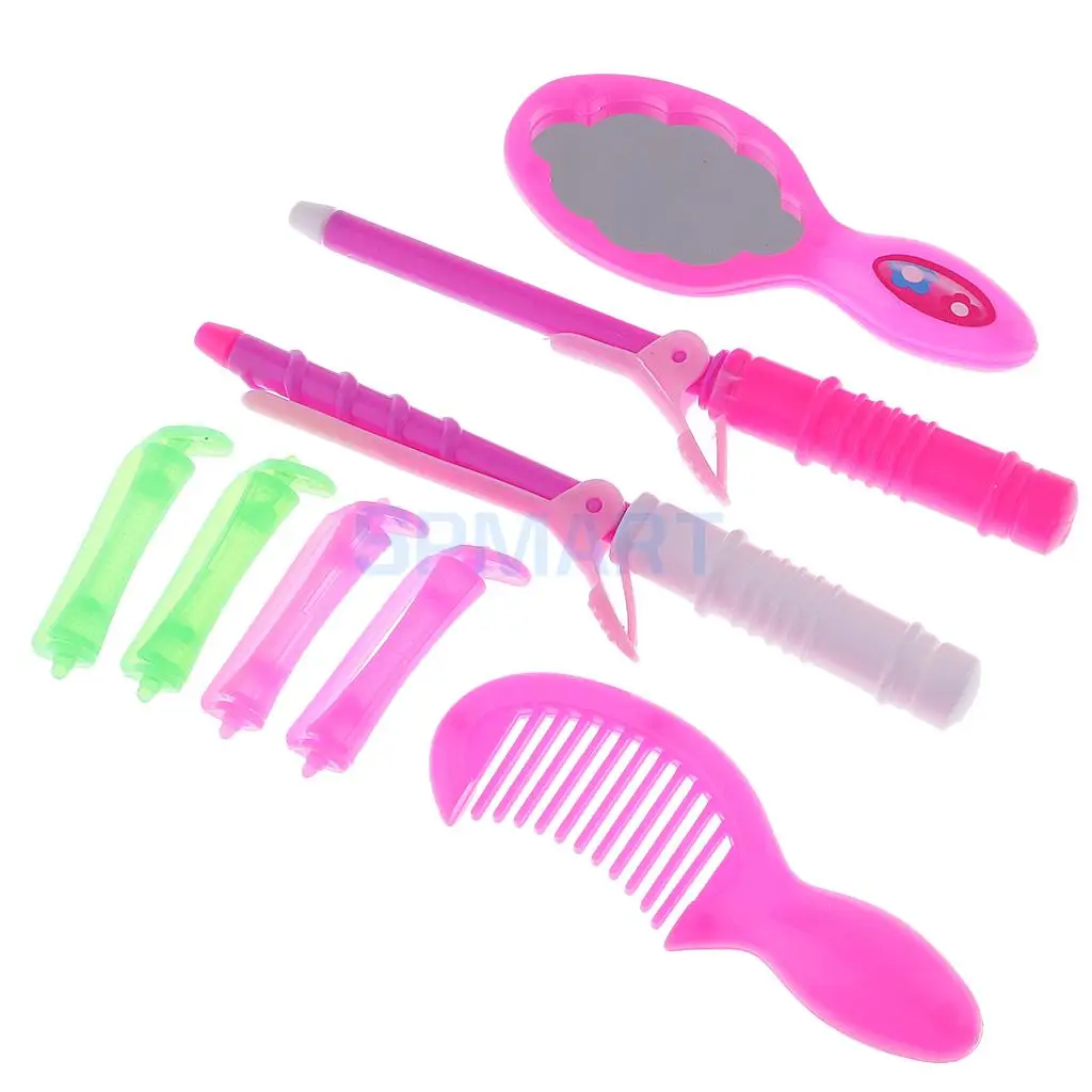 10pcs Dolls Hair Styling For Barbies Doll Hair Curler Comb Mirror