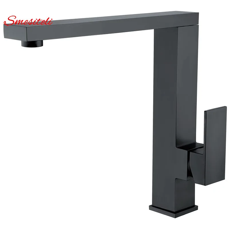 Smesiteli Wholesale  5 Year Warranty Solid Brass Matte Black Kitchen Swivel Spout Single Handle Sink Faucet Spray Mixer Tap