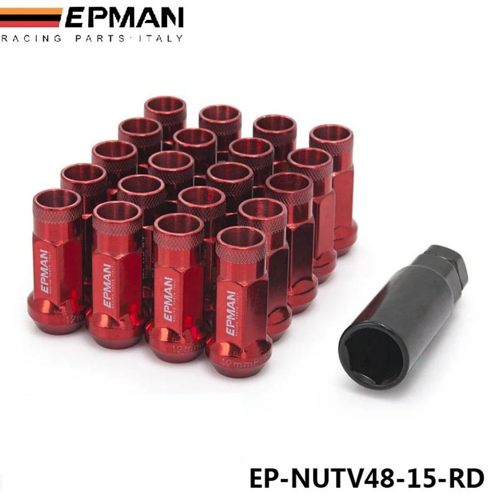 Гоночный красный 48 мм стальной открытый exhtend колесо желудь ободок набор гаек 12*1,25/12*1,5 тюнер 20 шт с ключом EP-NUTV48-AF - Название цвета: Красный