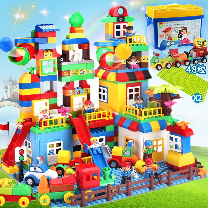 

210pc Building blocks Bricks Race Run Ball Track Compatible Legoe duplo Rainbow coloful Slide Ball Blocks Toys For children