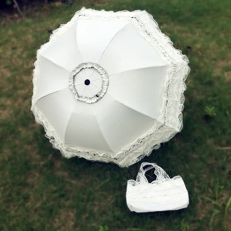

Folding Travel Sun Umbrella Lady's Parasol Sunblock UV Protection UPF 50+ Compact Size with Black Underside for Girl Wedding