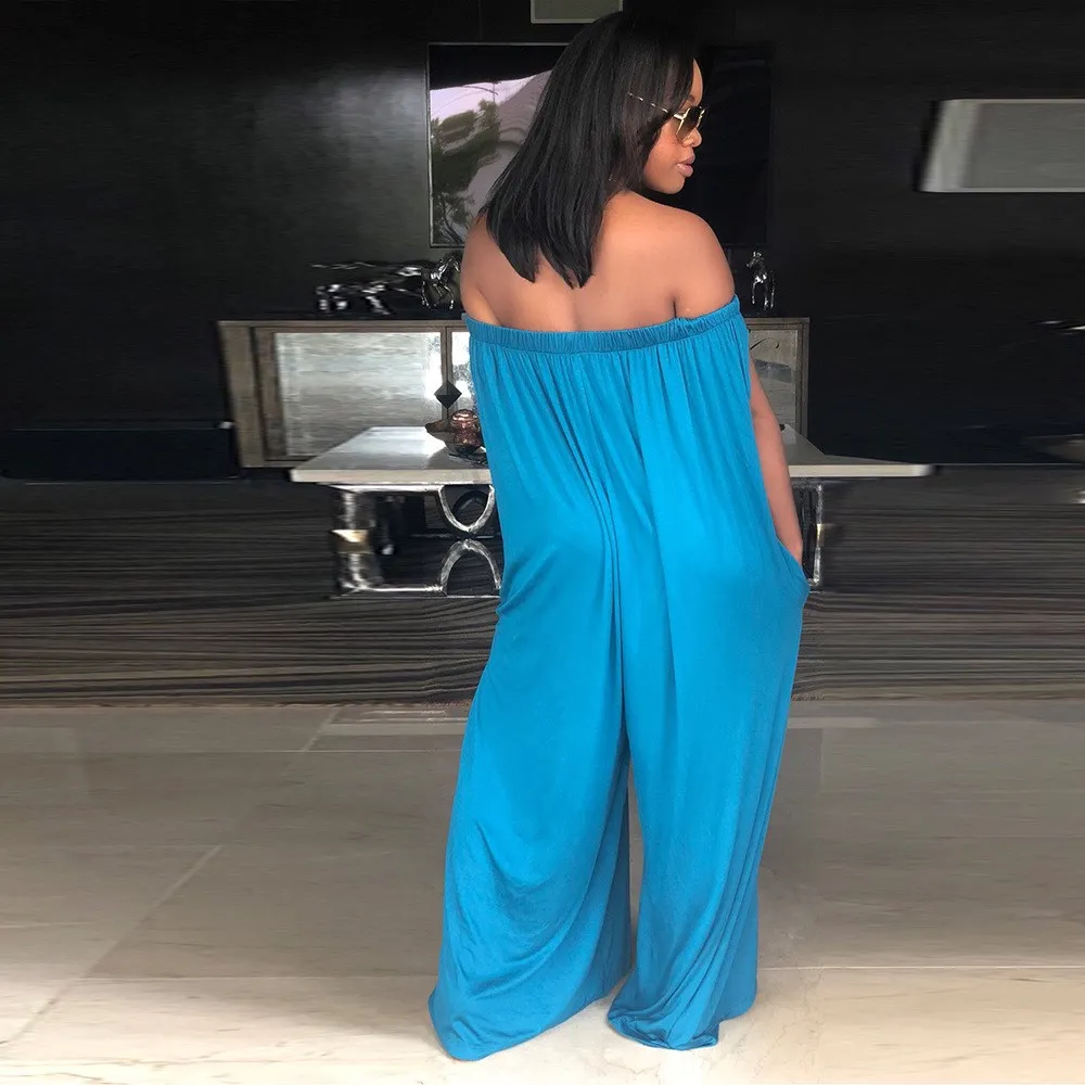 Women Plus Size Off Shoulder Jumpsuit Strapless Casual Romper Solid Sexy Wide Leg Pants Loose Jumpsuit Overalls Women Plus Size Off Shoulder Jumpsuit Strapless Casual Romper Solid Sexy Wide Leg Pants Loose Jumpsuit Overalls