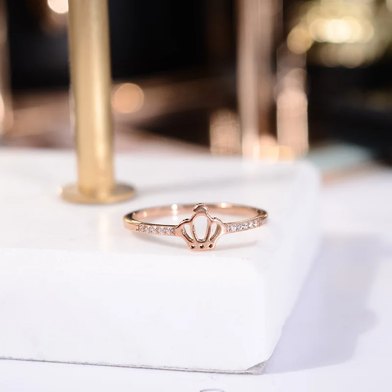 

YUN RUO New Arrival INS Crystal Crown Ring Rose Gold Color Fashion Titanium Steel Jewelry Wedding Birthday Gift Woman Never Fade