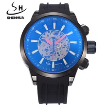 Top Luxury Brand Mechanical Watches SHENHUA Fashion Sports Rubber Strap Automatic Mechanical Watches For Men Skeleton Watches