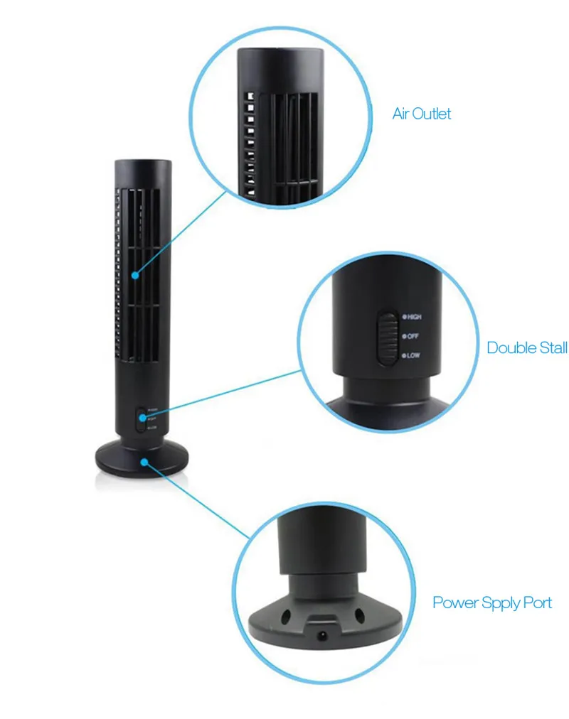 Портативный Настольный охлаждающий вентилятор очиститель мини USB Leafless Tower вентилятор ультра-тихий сильный ветер 2 скорости для домашнего компьютера офиса