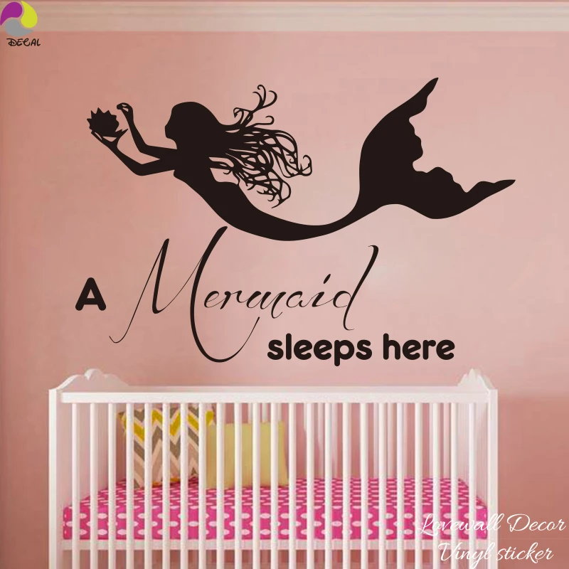 Autocollant Mural En Vinyle Avec Citation De Sirene Pour Fille Dessin Anime Ocean Poisson Chambre D Enfant Bebe Aliexpress