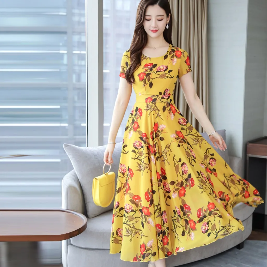 

2019 Women Fashion Summer Grace Mid-Calf Short Sleeve Beach Printing Dress vestidos mujer vintage oto o vestidos de festa #7