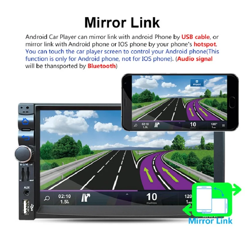 Android 4.4.4 2DIN автомобильный медиаплеер Bluetooth A2DP сенсорный экран Wifi GPS Navi Стерео аудио