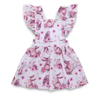 

Baby Girls Dress Flying Sleeves Cartoon Rabbit Print Dresses Backless Kids Princess Clothing
