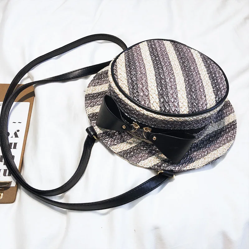 New Fashion Women Summer Straw Backpack INS Popular Female Hat Back Pack Lady Travel Casual Mochila Stripe Knit Crossbody BP3008 (2)