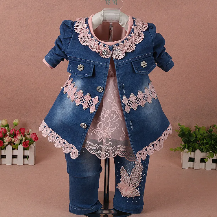 Spring Winter Little Baby Girl Clothes Set Denim Style Fashion High Quality Girl Clothing Brand