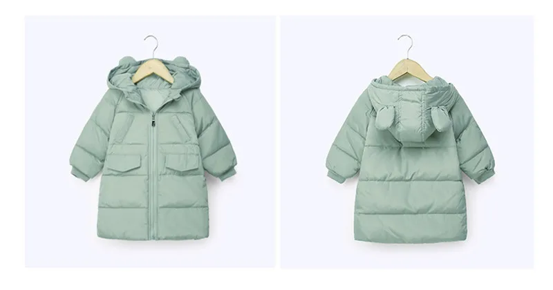 2019 Brand Winter Children's Long Hooded Down Jacket Children's Boy Girls Rabbit Ears Shape Candy Color Down Overwear Coat Cute11