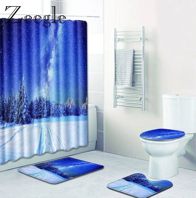 

Zeegle 4PCS Toilet Seat Cover Mat Set Absorbent Non-Slip Bathroom Rug Bath Mat Set Microfiber Flannel Shower Floor Carpet