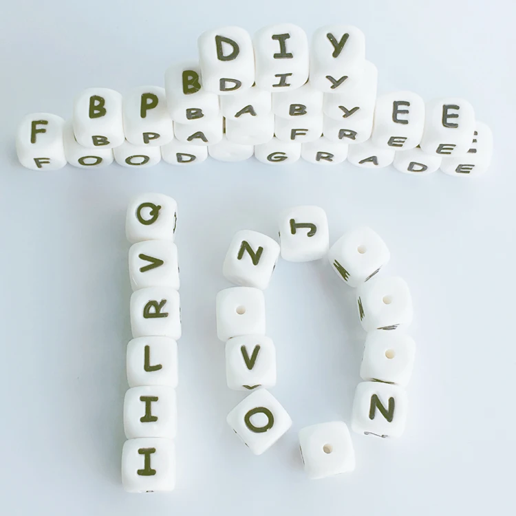 100pc Silicone Letter Beads for Insert Name on Pacifier Chain Clips 10MM 12MM Chewing Alphabet Beads for Baby Necklace Teethers