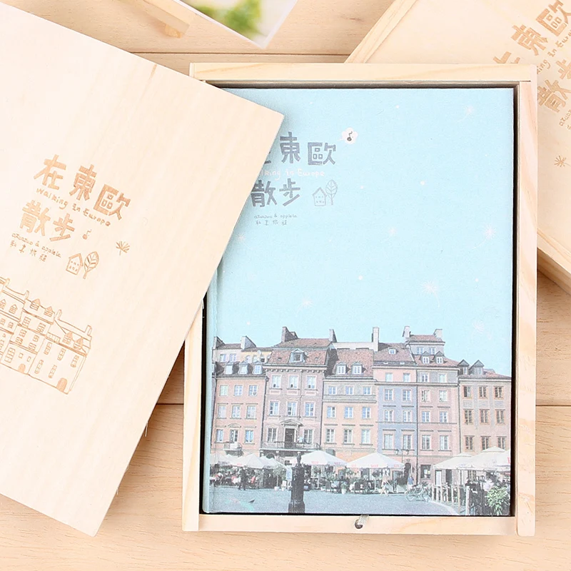 

[ BMDM ] Walking in Eastern Europe Series Notebook Color Pages Cloth Cover Creative Diary Wooden Box Notepad A5