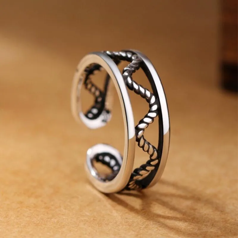 

Retro 925 Sterling Silver Jewelry Personality Lightning Hollow Wave Creative Simple Opening Rings SR52