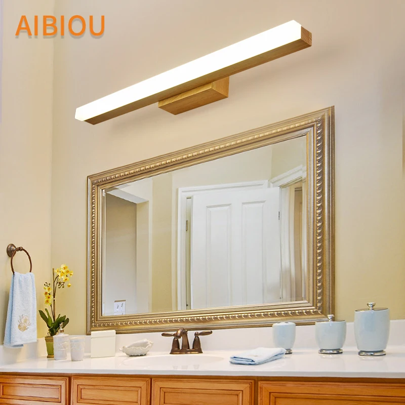

AIBIOU Modern Led Wall Lights For Barth Room Nordic Style Wood Wall Sconce Designer Wooden Wall Mounted Mirror Light