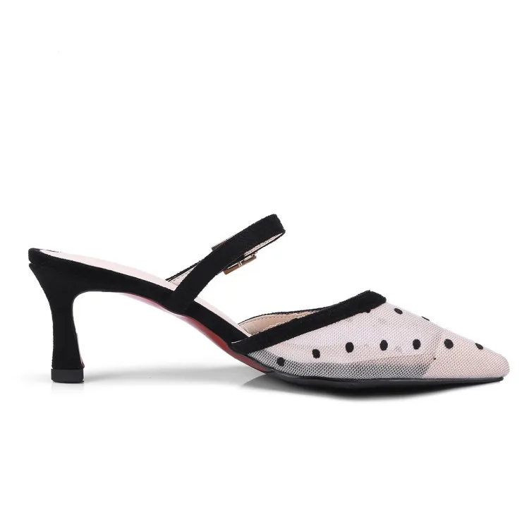 2018 Summer Elegant Lace Mesh Sandals Polka Dot Pointed Toe Gladiator Shoes Woman High Heels Big Size 34-43 Strap Footwear Woman (26)