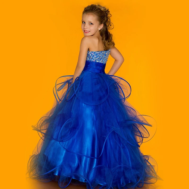 93 One Shoulder Blue Beauty Pageant Dresses for Girls Glitz Beading Ruffles Girls Long Pageant Dresses for Kids Size 10 12 14 89 (2)